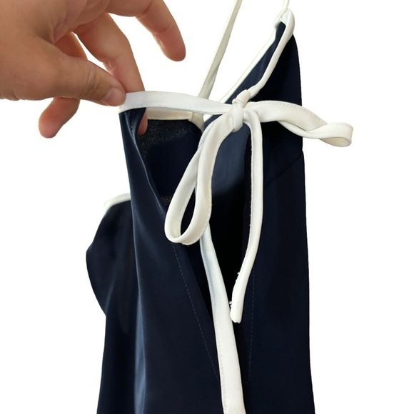 Solid & Striped Disco Slip Dress Women’s Medium Navy White Bows Summer Midi - Picture 7 of 14
